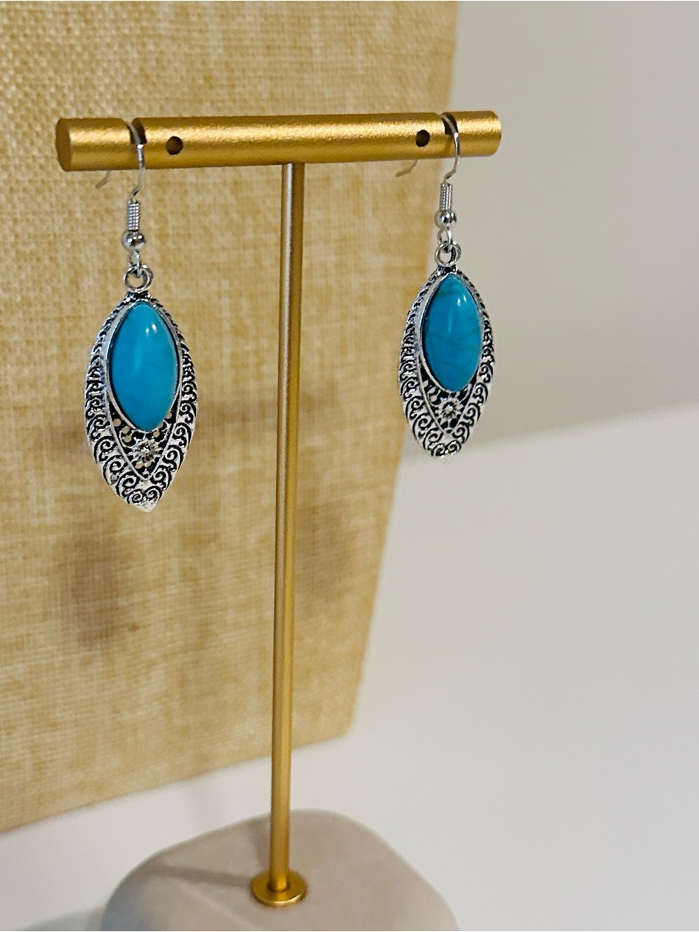 Fashion Jewelry Turquoise Teardrop Silver Filigree Dangle Earrings
